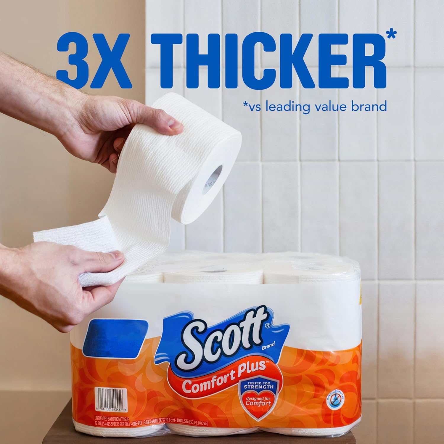 Scott ComfortPlus Toilet Paper, 12 Double Rolls, 231 Sheets per Roll, Septic-Safe, 1-Ply Toilet Tissue
