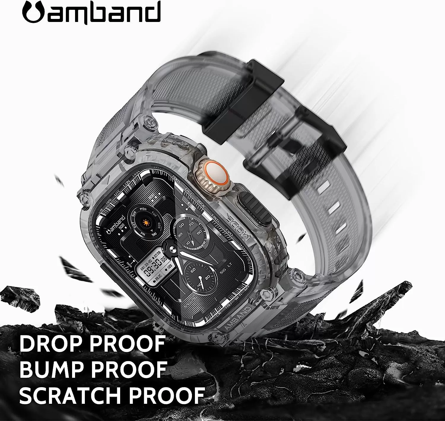 amBand Bands Compatible with Apple Watch 8/7 45mm, M1 Sport Series Rugged Case with Strap Protective Cover for iWatch 6/SE/5/4/3 42/44/45mm Men Black
