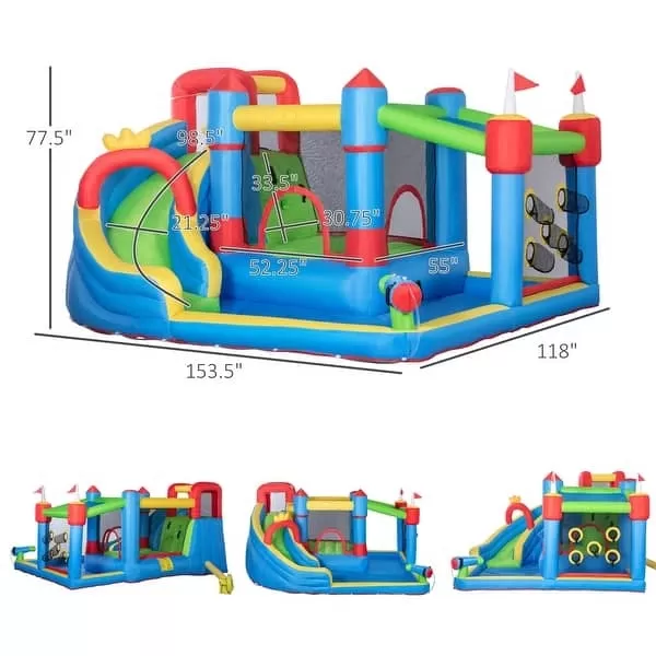 6-in-1 Inflatable Water Slide, Kids Castle Bounce House Includes Slide, Trampoline, Pool, Water Gun, Climbing Wall