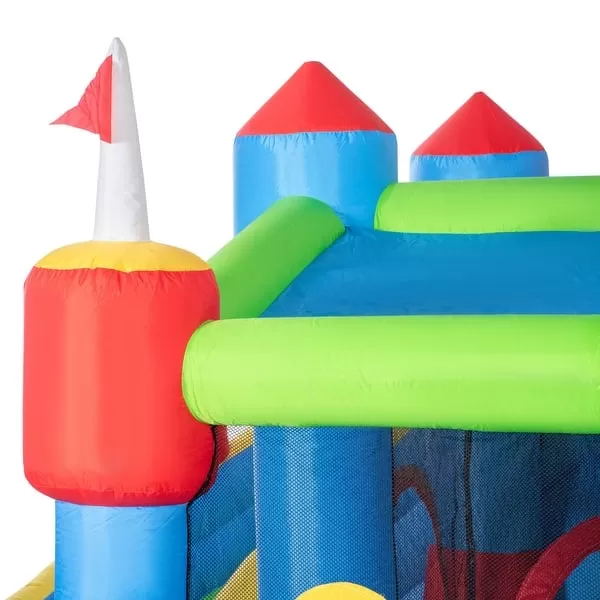 6-in-1 Inflatable Water Slide, Kids Castle Bounce House Includes Slide, Trampoline, Pool, Water Gun, Climbing Wall