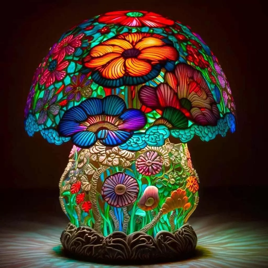 Flower Bushes Stained Glass Plant Series Table Lamp