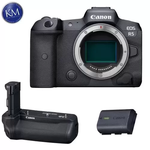 Canon EOS R5 Mirrorless Digital Camera | Body with BG-R10 Battery Grip & Extra Canon LP-E6NH Battery Bundle