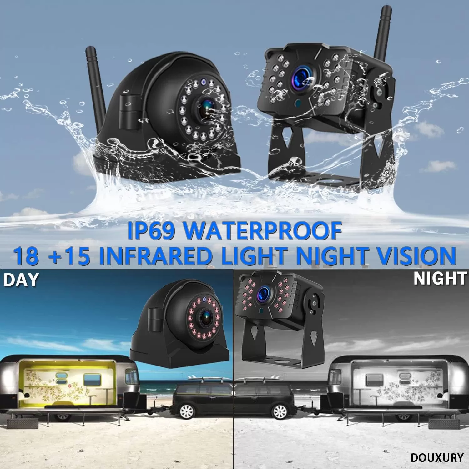 Wireless Backup Camera for RV Truck Trailer Camper Digital 3 Rear/Side View Cameras & HD 1080P 4 Splits 7