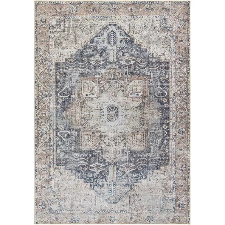 Mya Machine Washable Oriental Brick Red/Light Gray Area Rug