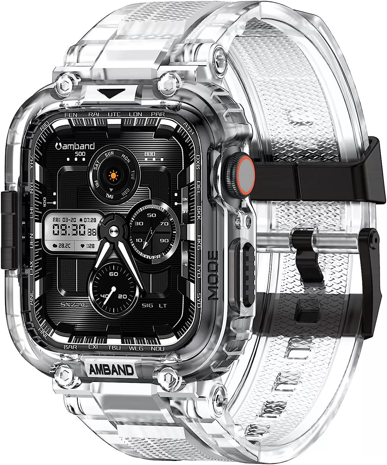 amBand Bands Compatible with Apple Watch 8/7 45mm, M1 Sport Series Rugged Case with Strap Protective Cover for iWatch 6/SE/5/4/3 42/44/45mm Men Black
