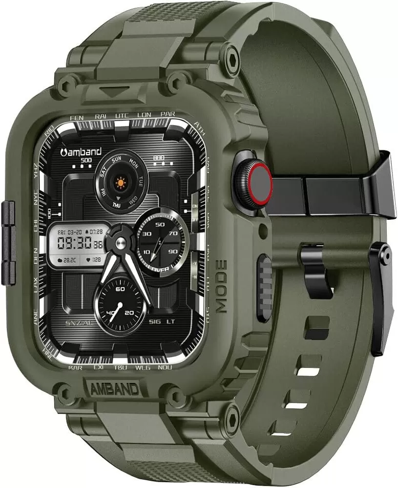 amBand Bands Compatible with Apple Watch 8/7 45mm, M1 Sport Series Rugged Case with Strap Protective Cover for iWatch 6/SE/5/4/3 42/44/45mm Men Black