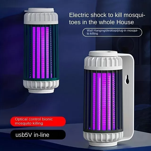 Mosquito Trap Electric USB Portable Silent Killer Lamp Electric Bug Zapper Inhalation Mosquito Killer Lamp Household Outdoor Rechargeable Mosquito Trap Wall Mountable Desktop Friendly