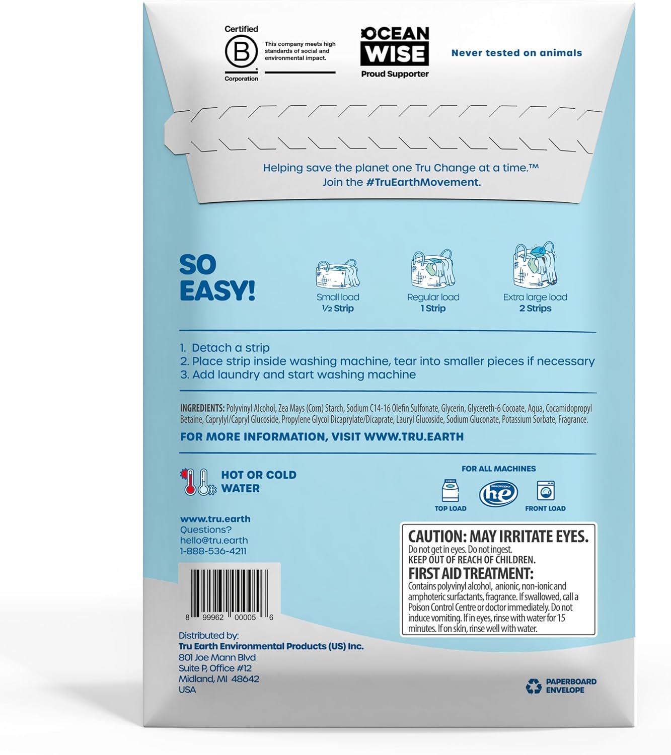 Tru Earth Compact Dry Laundry Detergent Sheets - Up to 128 Loads (64 Sheets) - Paraben-Free, Plastic-Free - Original Eco-Strip Liquidless Laundry Detergent, Travel Laundry Sheets - Fresh Linen