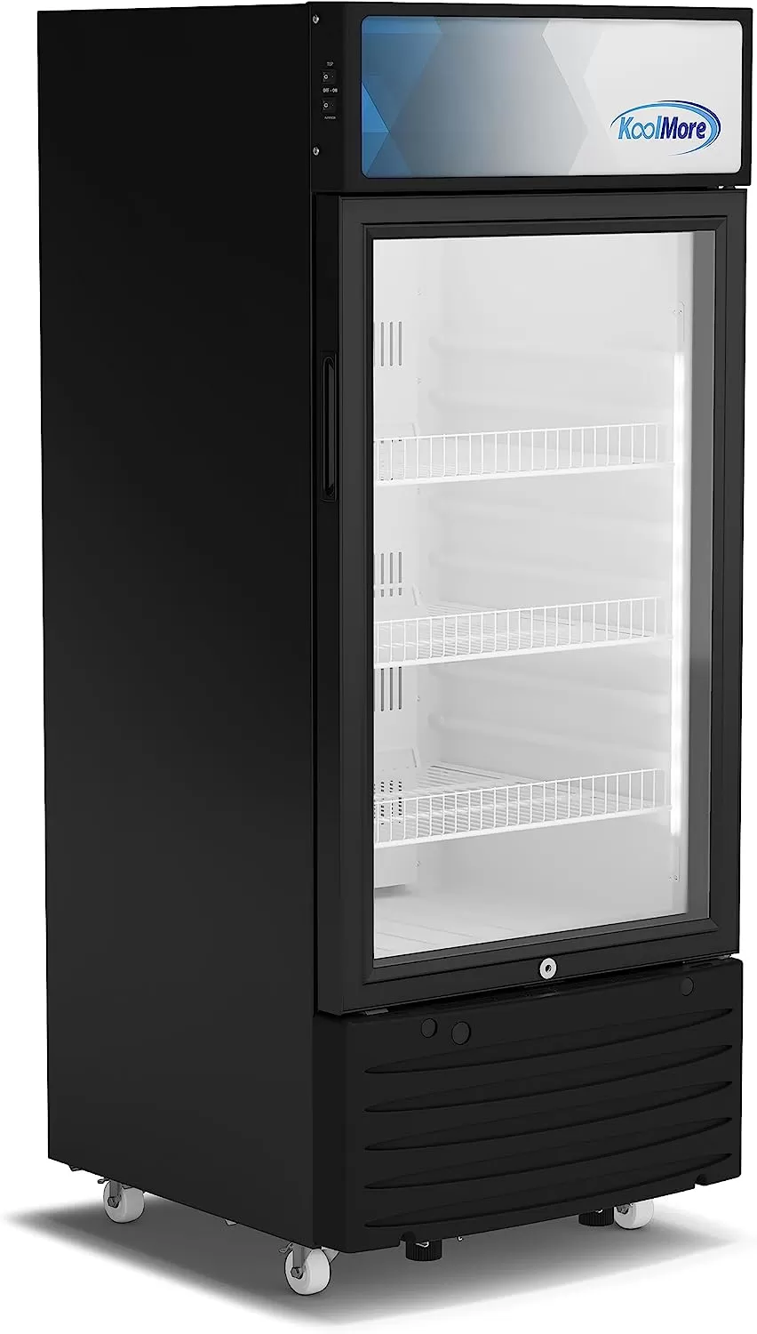 KoolMore Commercial One Glass Door Display Upright Beverage Refrigerator Cooler Merchandiser - 12 Cu. Ft [Black] (MDR-1GD-12C)