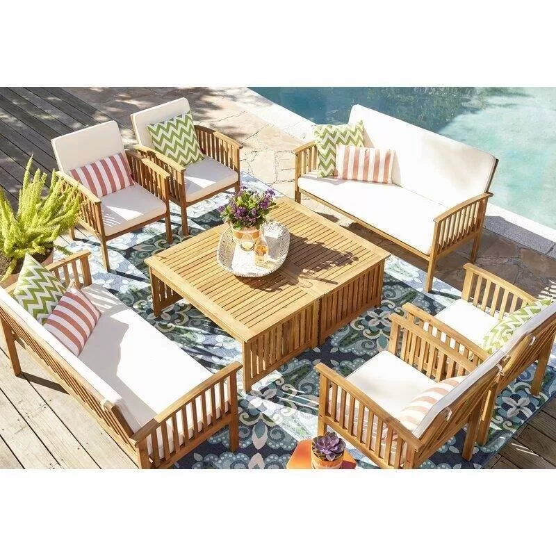 Solid Wood 8 - Person Seating Group with Cushions