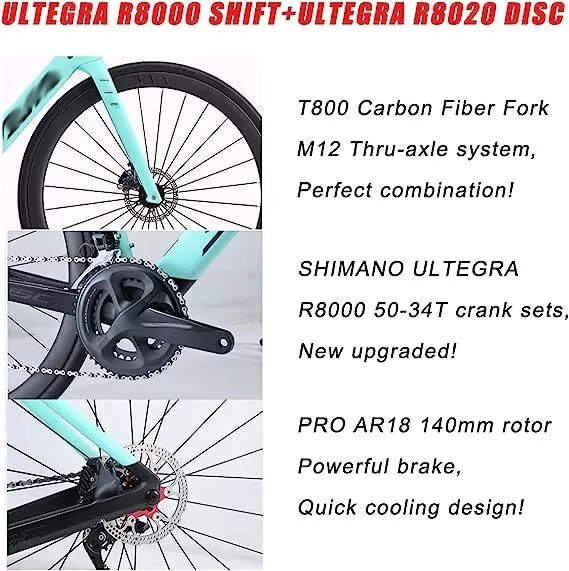 Carbon Fiber Racing Road Bike Hydraulic Disc Brake Road Bike with 22 Speeds