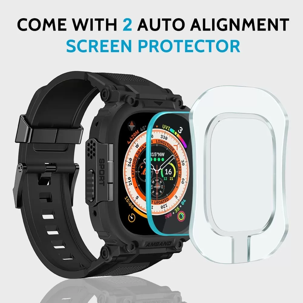 amBand Bands Compatible with Apple Watch 8/7 45mm, M1 Sport Series Rugged Case with Strap Protective Cover for iWatch 6/SE/5/4/3 42/44/45mm Men Black