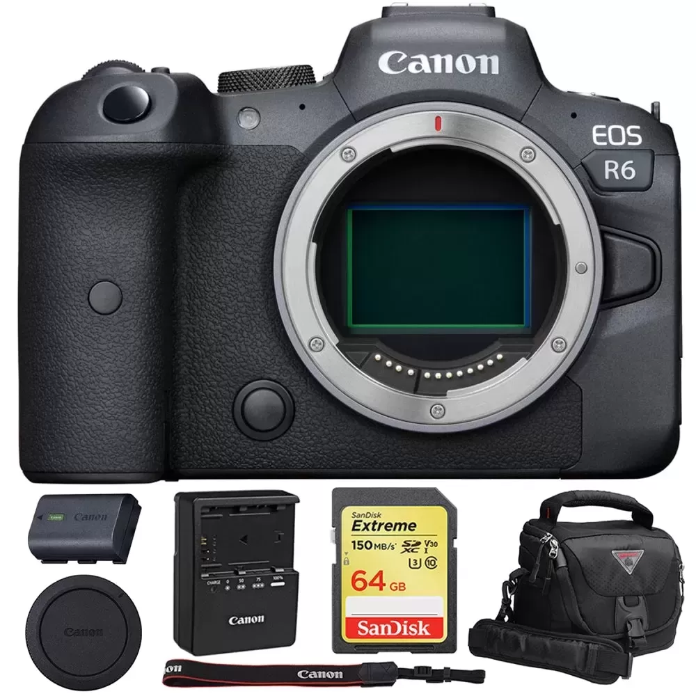 Canon EOS R6 Mirrorless Digital Camera | Body Only + SanDisk 64GB Memory Card + Camera / Camcorder Case Bundle