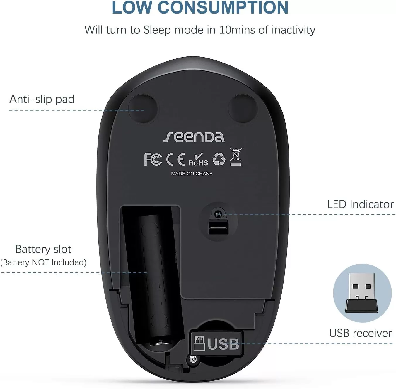 seenda Wireless Mouse, 2.4G Noiseless Mouse with USB Receiver - Portable Computer Mice for PC, Tablet, Laptop with Windows System - Mint Green