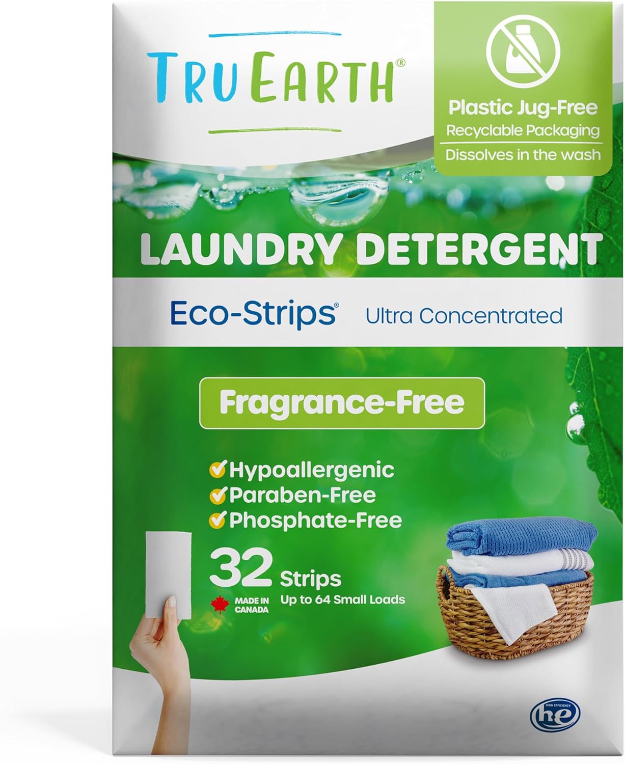 Tru Earth Compact Dry Laundry Detergent Sheets - Up to 128 Loads (64 Sheets) - Paraben-Free, Plastic-Free - Original Eco-Strip Liquidless Laundry Detergent, Travel Laundry Sheets - Fresh Linen