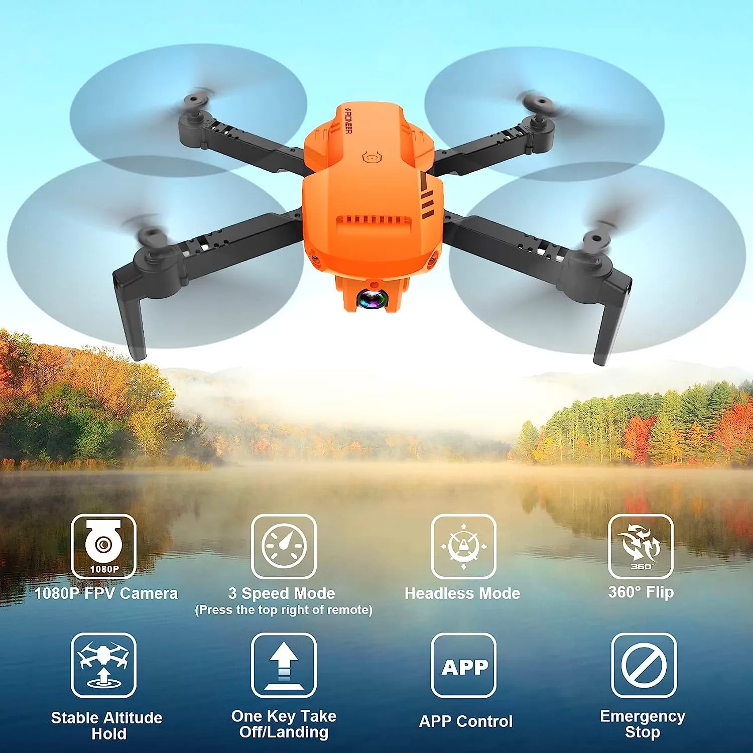 RADCLO Mini Drone with Camera - 1080P HD FPV Foldable Drone with Carrying Case, 2 Batteries, 90° Adjustable Lens, One Key Take Off/Land, Altitude Hold, 360° Flip, Toys Gifts for Kids and Adults