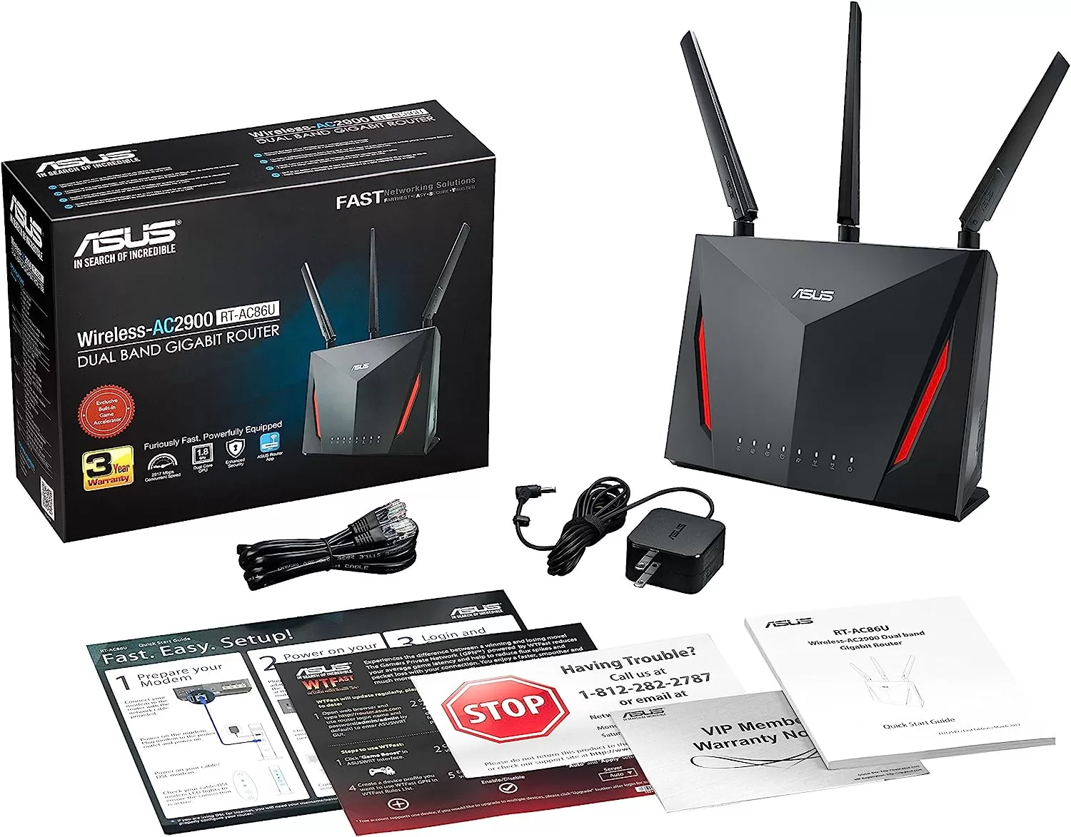 ASUS AC2900 WiFi Gaming Router (RT-AC86U) - Dual Band Gigabit Wireless Internet Router, WTFast Game Accelerator, Streaming, AiMesh Compatible, Included Lifetime Internet Security, Adaptive QoS