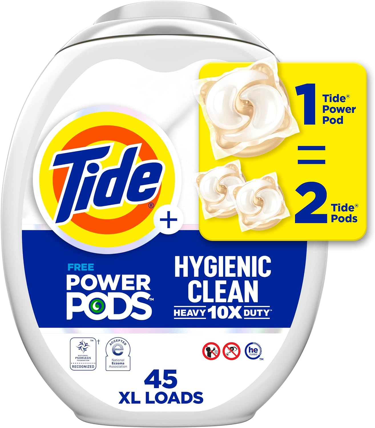 Tide Hygienic Clean Heavy 10x Duty Power PODS Laundry Detergent Pacs, Spring Meadow, 63 count, For Visible and Invisible Dirt