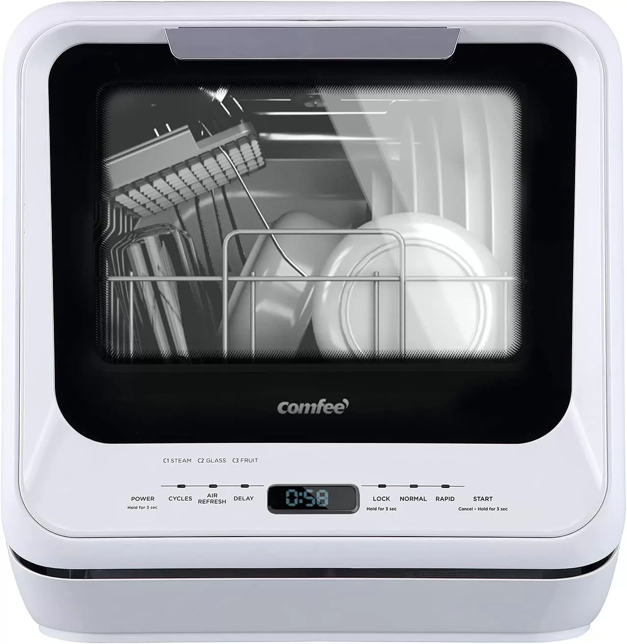 COMFEE' Portable Dishwasher Countertop, Mini Dishwasher with 5L Built-in Water Tank, No Hookup Needed, 6 Programs, 360° Dual Spray, 192°F High-Temp& Air-Dry Function, Dishwasher for Apartments& RVs