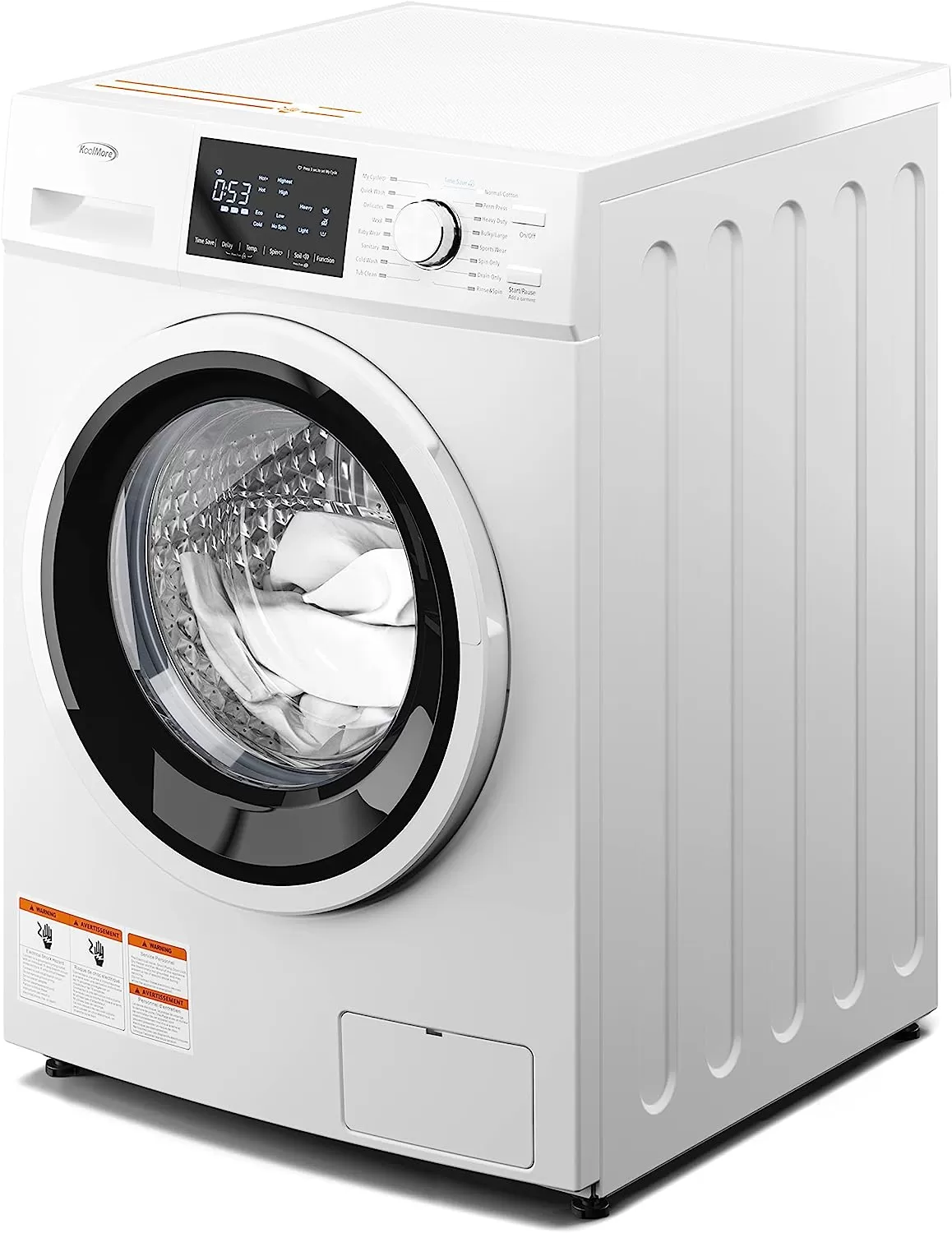 KoolMore FLW-3CWH Front Load Machine, 2.7 Cu. Ft, Space Saving Unit with 20-Minute Quick, 12 Washing Cycles, Quiet Inverter Motor [120V],