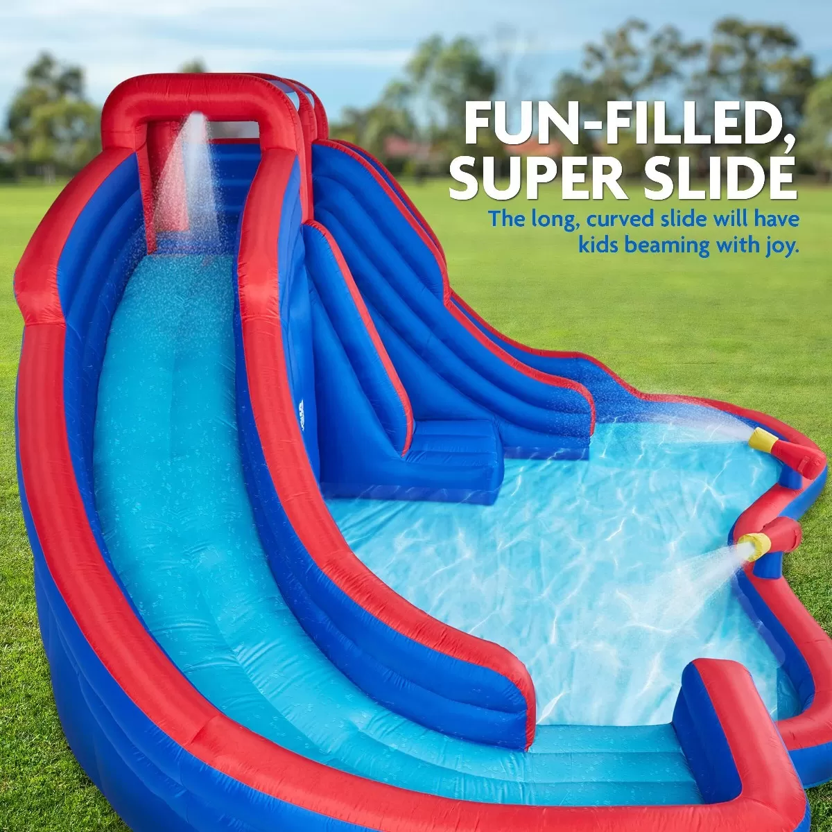[Buy 2 Free Shipping]Inflatable Water Slide Park, Climbing Wall, 2 Slides & Splash Pool - Gestures