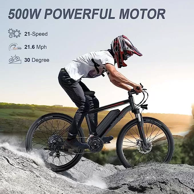 27.5'' E-Bikes with 500W Motor, 21.6MPH Mountain Bike with Lockable Suspension Fork, Removable Battery, Professional 21 Speed Gears Bicycle