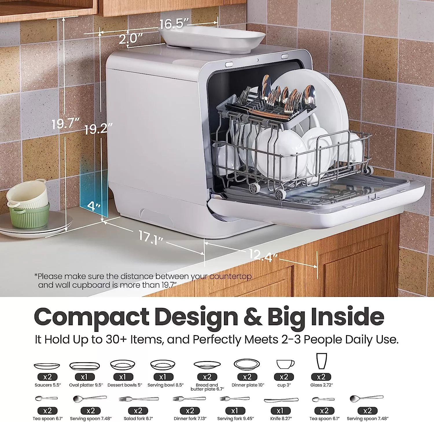 COMFEE' Portable Dishwasher Countertop, Mini Dishwasher with 5L Built-in Water Tank, No Hookup Needed, 6 Programs, 360° Dual Spray, 192°F High-Temp& Air-Dry Function, Dishwasher for Apartments& RVs