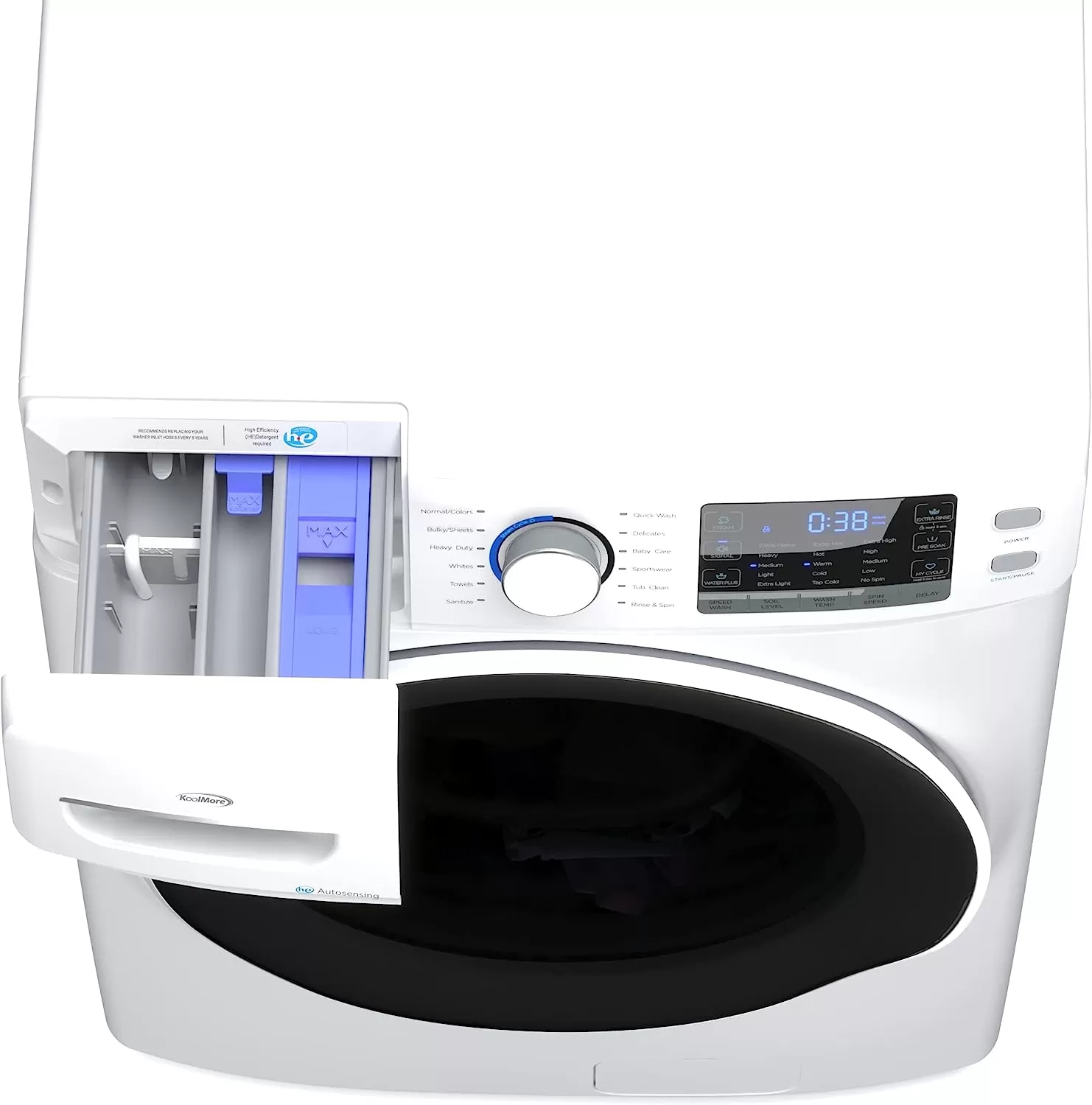 KoolMore FLW-3CWH Front Load Machine, 2.7 Cu. Ft, Space Saving Unit with 20-Minute Quick, 12 Washing Cycles, Quiet Inverter Motor [120V],