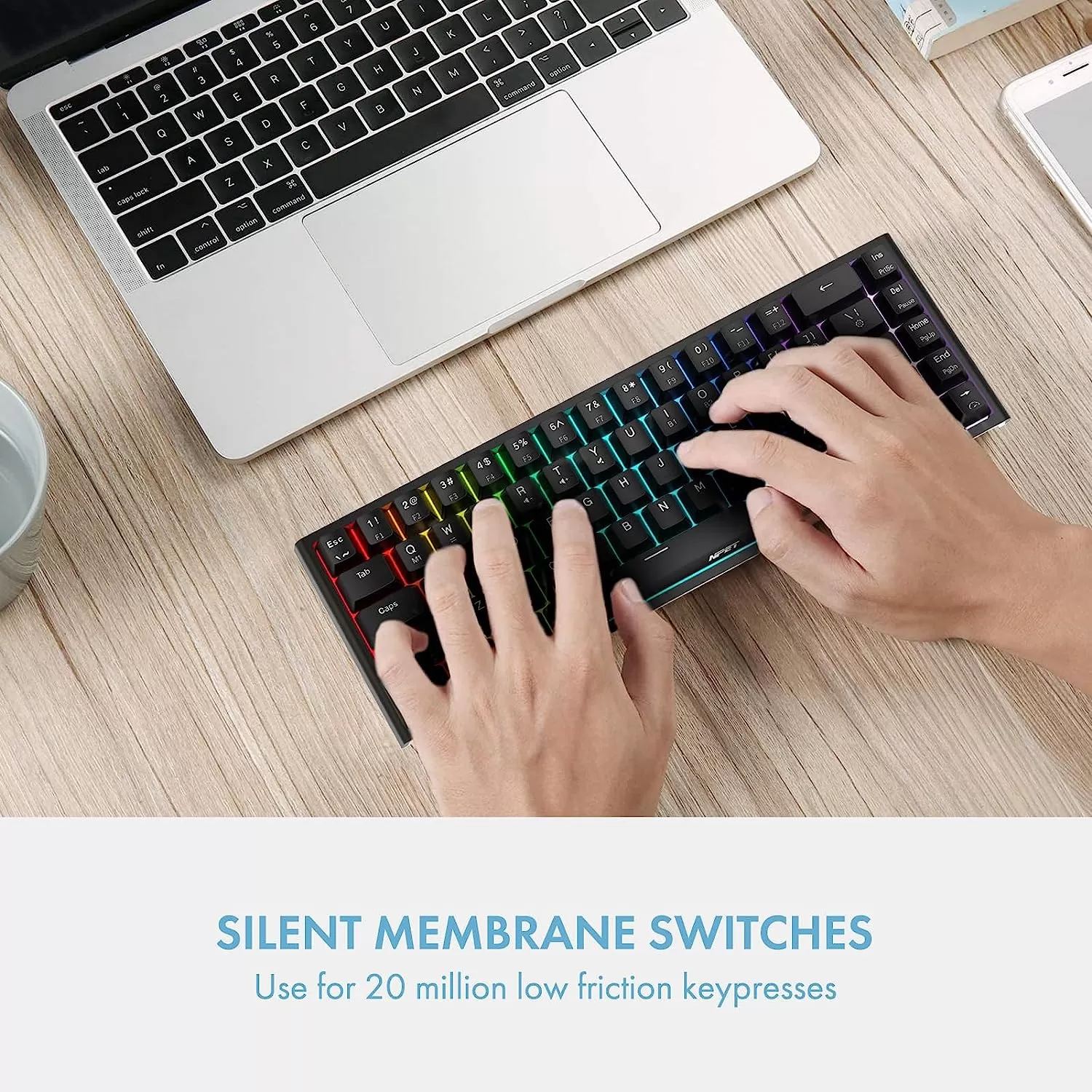 NPET K10 Wired Gaming Keyboard, LED Backlit, Spill-Resistant Design, Multimedia Keys, Quiet Silent USB Membrane Keyboard for Desktop, Computer, PC (Black)