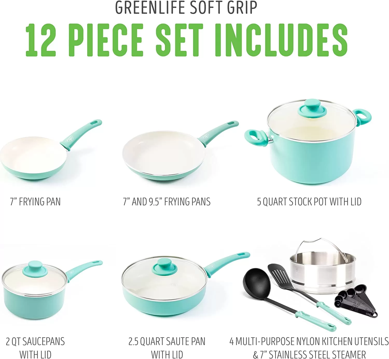 Healthy Ceramic Nonstick, 16 Piece Cookware Pots