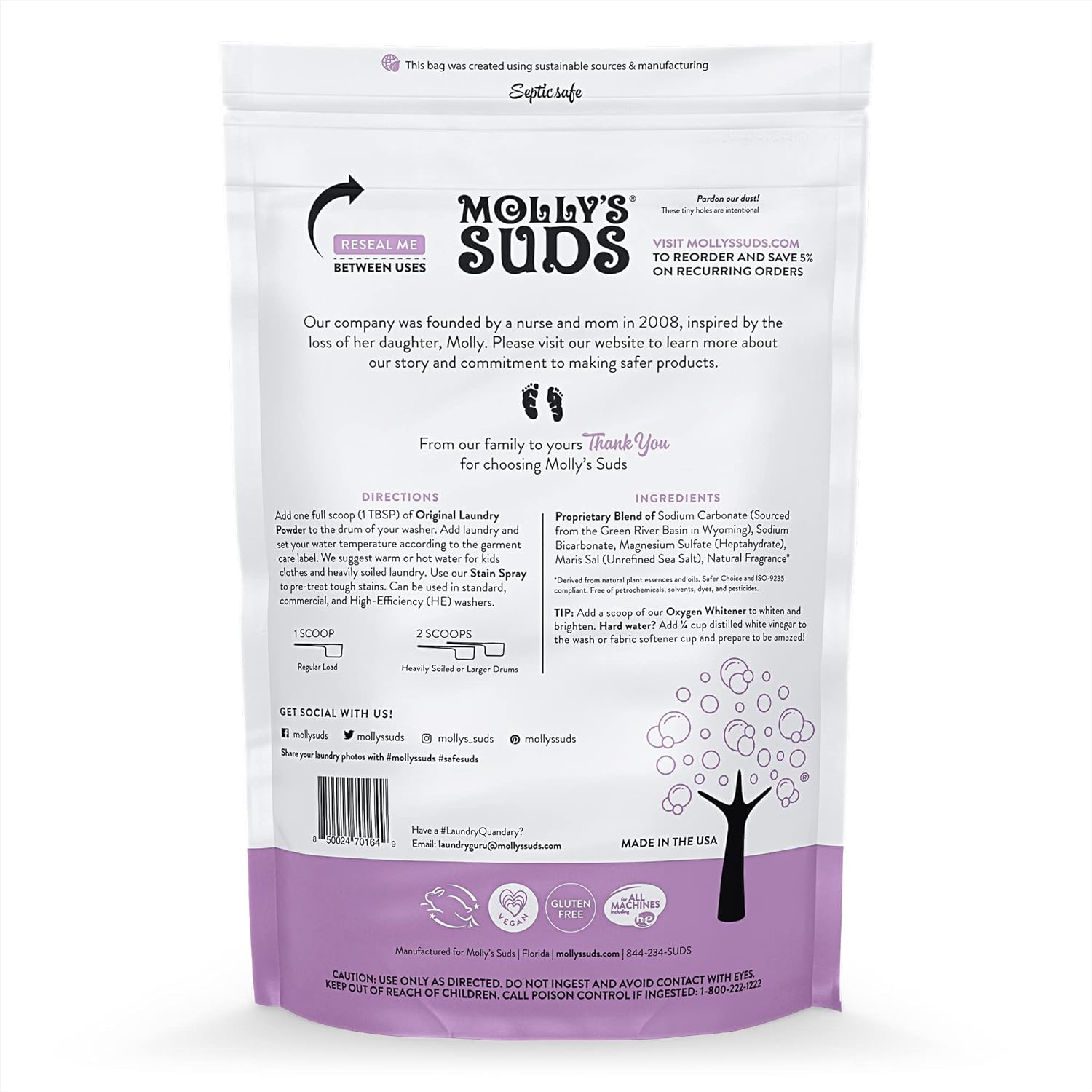 Molly's Suds Original Laundry Detergent Powder | Natural Laundry Detergent Powder for Sensitive Skin | Earth-Derived Ingredients, Stain Fighting | 120 Loads (Citrus Grove)