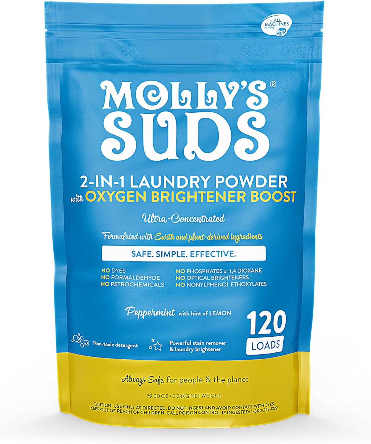 Molly's Suds Original Laundry Detergent Powder | Natural Laundry Detergent Powder for Sensitive Skin | Earth-Derived Ingredients, Stain Fighting | 120 Loads (Citrus Grove)