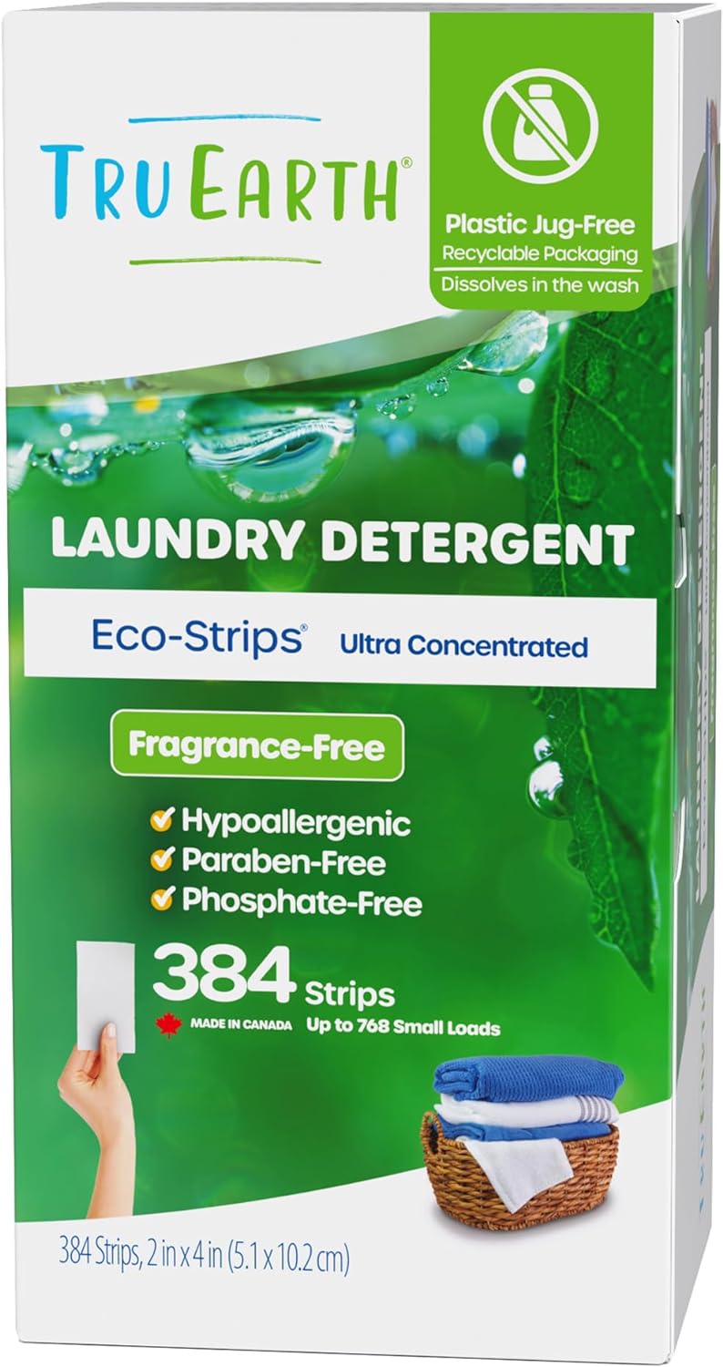 Tru Earth Compact Dry Laundry Detergent Sheets - Up to 128 Loads (64 Sheets) - Paraben-Free, Plastic-Free - Original Eco-Strip Liquidless Laundry Detergent, Travel Laundry Sheets - Fresh Linen