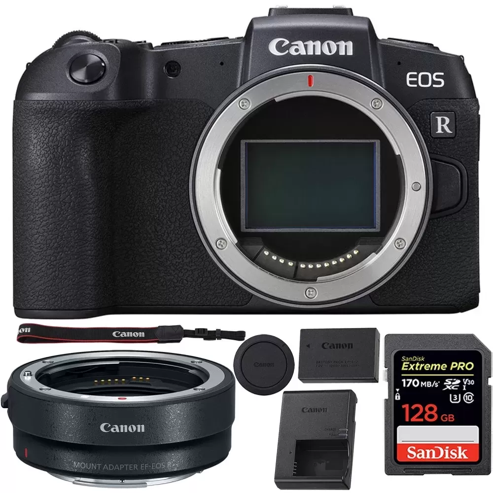 Canon EOS RP Mirrorless Digital Camera | Body Only Bundle: Canon Mount Adapter + 128GB Memory Card Bundle