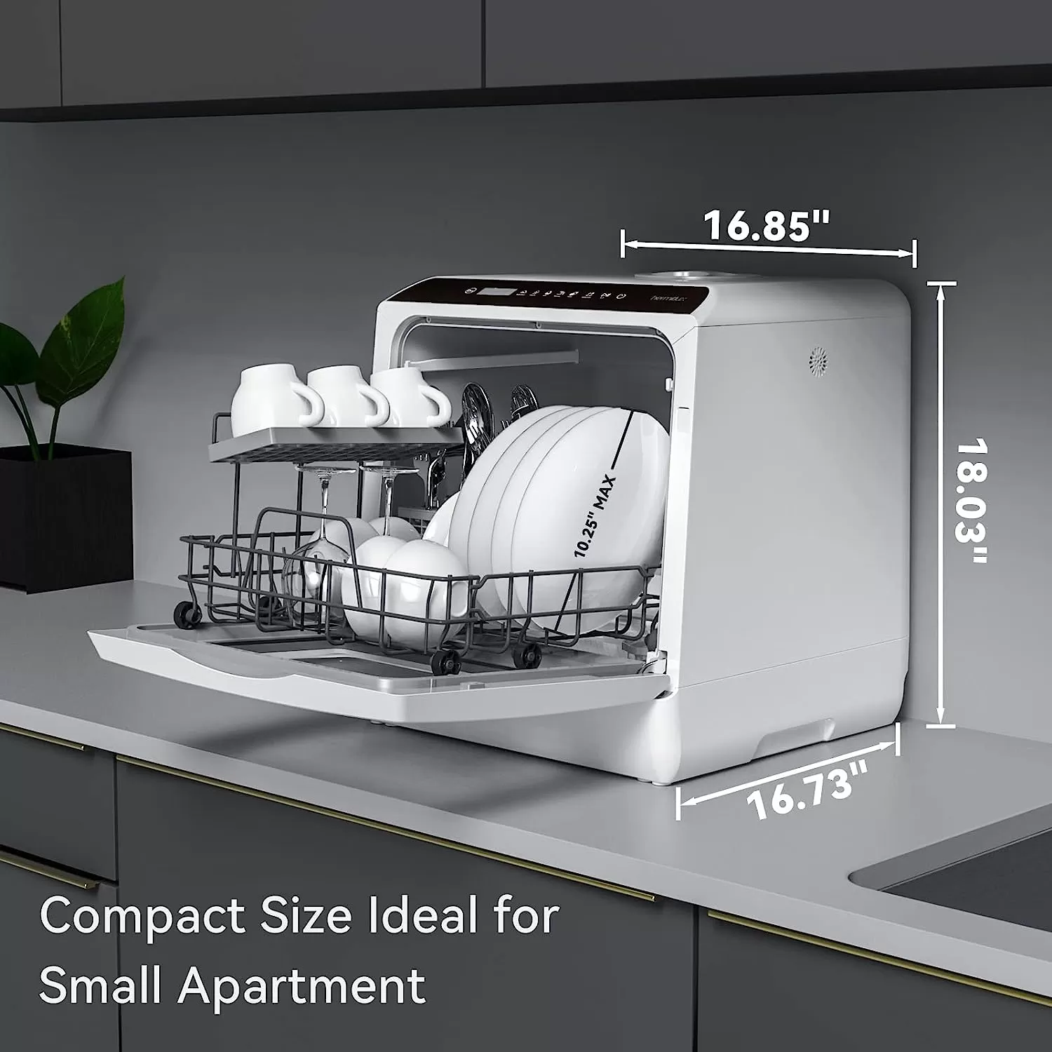 Hermitlux Countertop Dishwasher, 5 Washing Programs Portable Dishwasher With 5-Liter Built-in Water Tank, No Hookup Needed