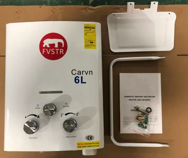 FVSTR-Carvn 1.6GPM 6L Portable Outdoor Propane Gas Tankless Water Heater Digital Display Overheating Protection RV Camping Water Heater Easy to Install for Pets