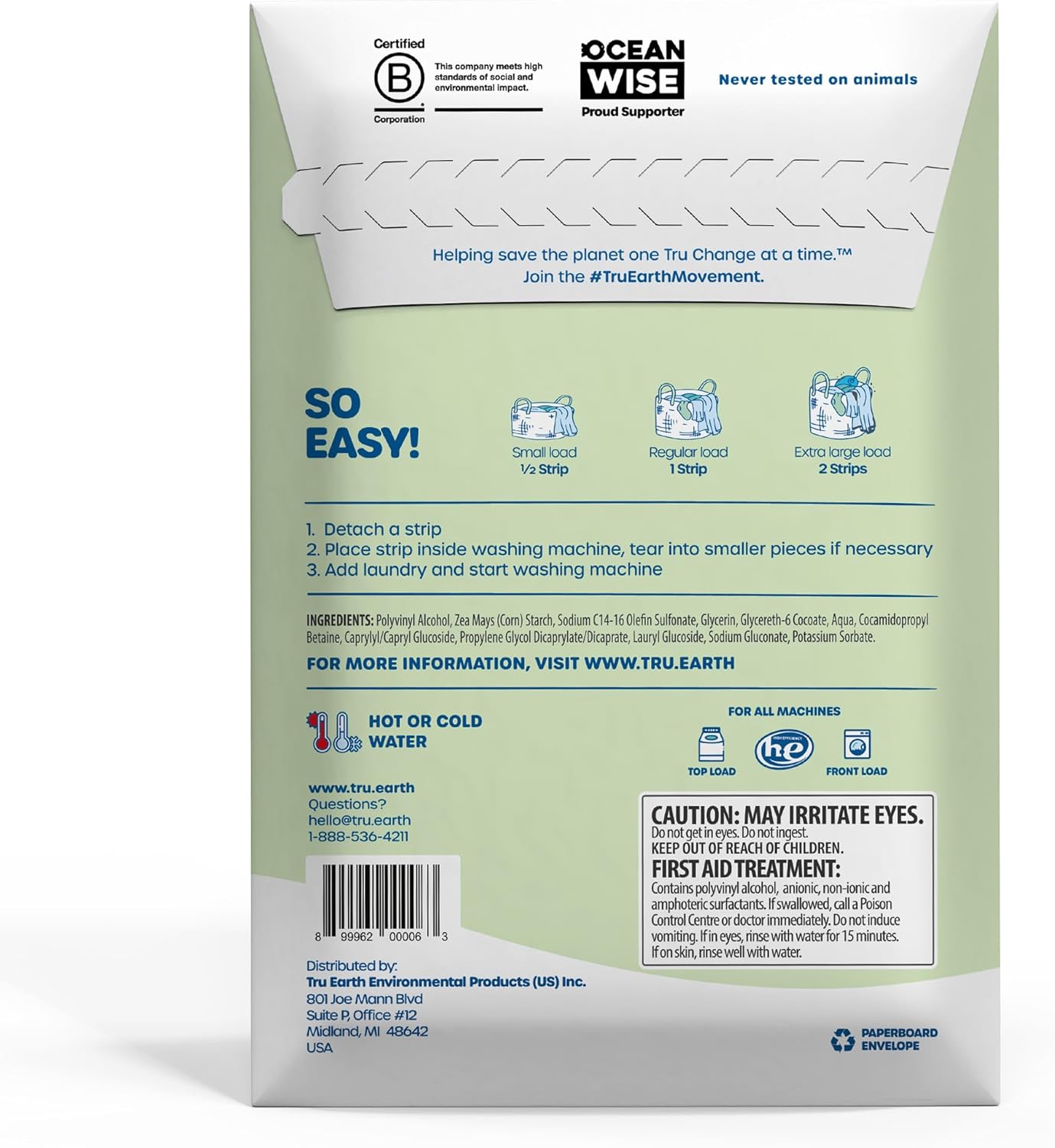 Tru Earth Compact Dry Laundry Detergent Sheets - Up to 128 Loads (64 Sheets) - Paraben-Free, Plastic-Free - Original Eco-Strip Liquidless Laundry Detergent, Travel Laundry Sheets - Fresh Linen