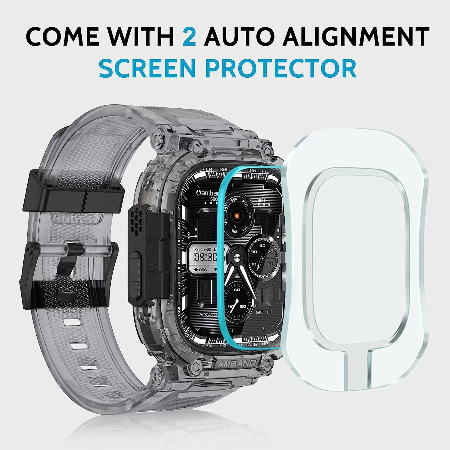 amBand Bands Compatible with Apple Watch 8/7 45mm, M1 Sport Series Rugged Case with Strap Protective Cover for iWatch 6/SE/5/4/3 42/44/45mm Men Black