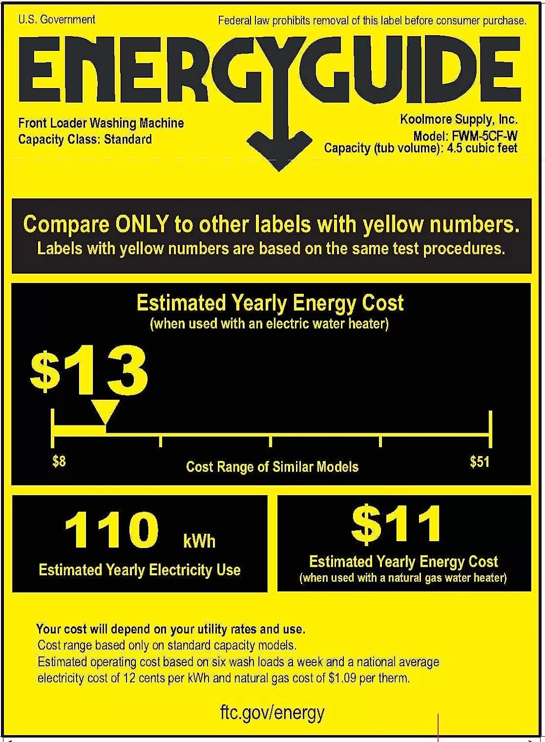 KoolMore FLW-3CWH Front Load Machine, 2.7 Cu. Ft, Space Saving Unit with 20-Minute Quick, 12 Washing Cycles, Quiet Inverter Motor [120V],