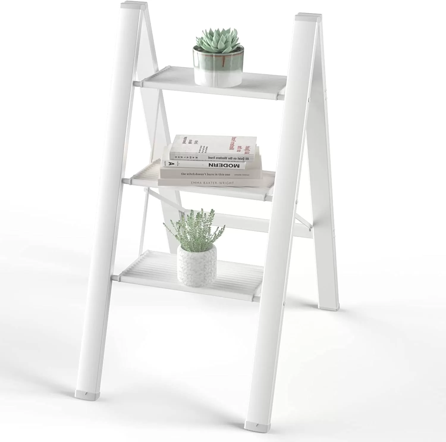 4 Step Ladder, HBTower Folding Step Stool with Tool Platform, Wide Anti-Slip Pedal, Sturdy Steel Ladder, Convenient Handgrip, Lightweight 330lbs Portable Steel Step Stool, Black