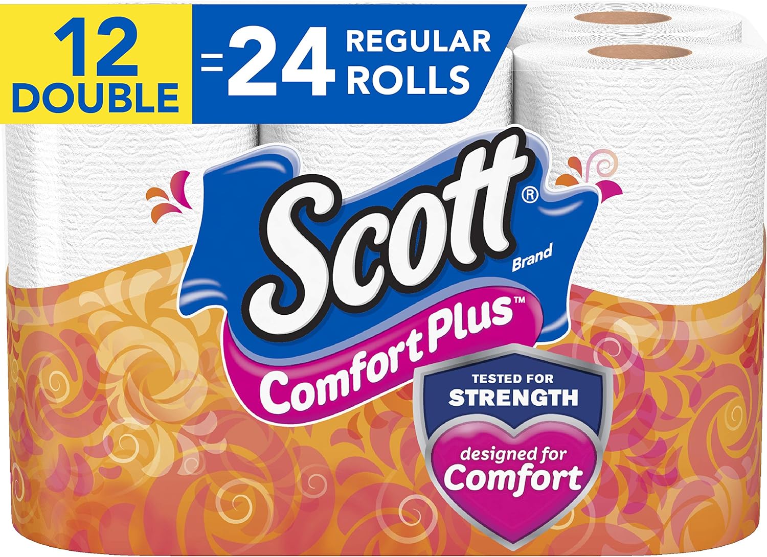 Scott ComfortPlus Toilet Paper, 12 Double Rolls, 231 Sheets per Roll, Septic-Safe, 1-Ply Toilet Tissue