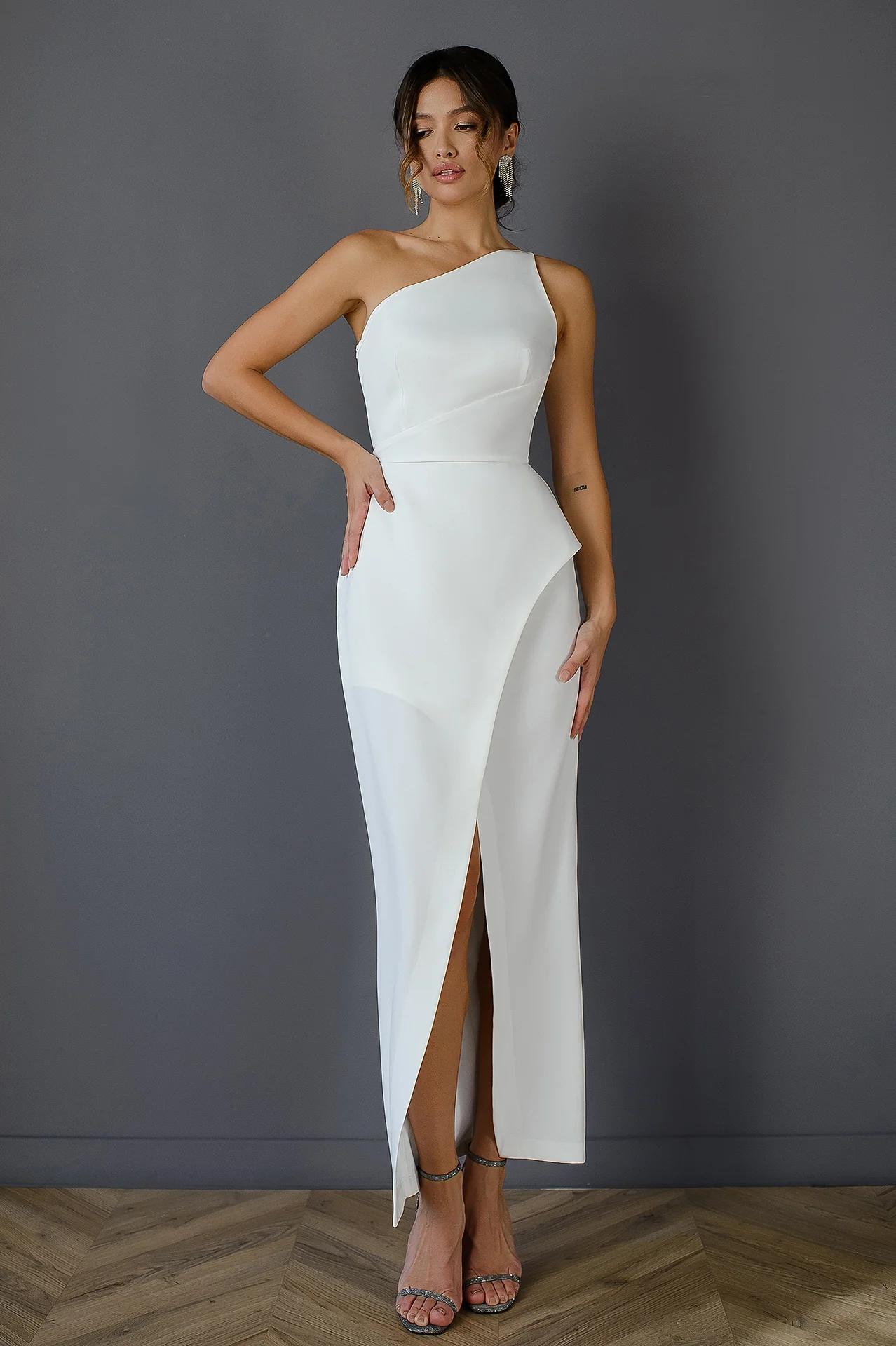 White Asymmetric Sleeveless Maxi Dress