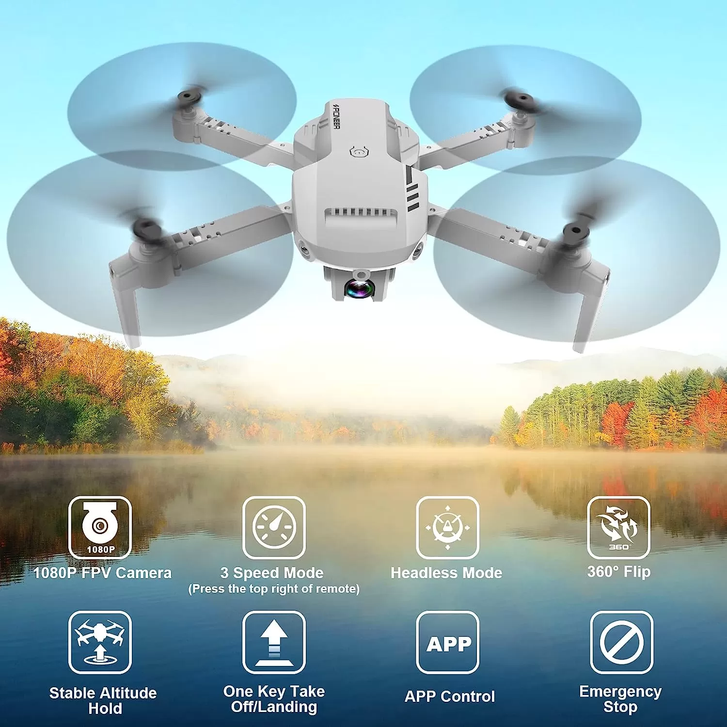 RADCLO Mini Drone with Camera - 1080P HD FPV Foldable Drone with Carrying Case, 2 Batteries, 90° Adjustable Lens, One Key Take Off/Land, Altitude Hold, 360° Flip, Toys Gifts for Kids and Adults