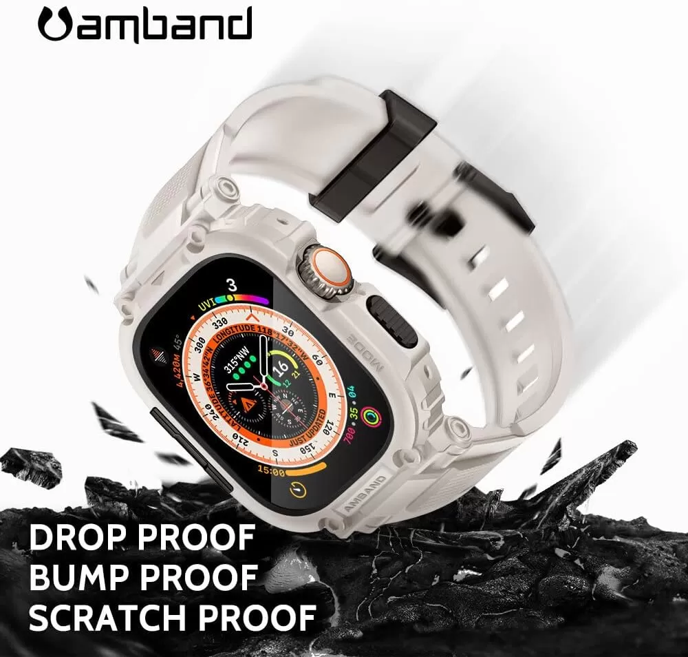 amBand Bands Compatible with Apple Watch 8/7 45mm, M1 Sport Series Rugged Case with Strap Protective Cover for iWatch 6/SE/5/4/3 42/44/45mm Men Black