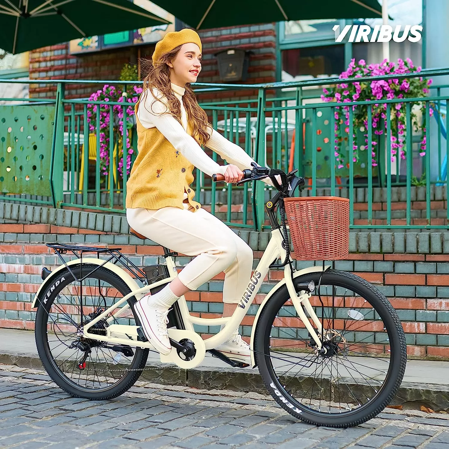 Viribus Electric Bike, Electric Cruiser Bike Adults Women, 25mph 40+ Mile Range 26