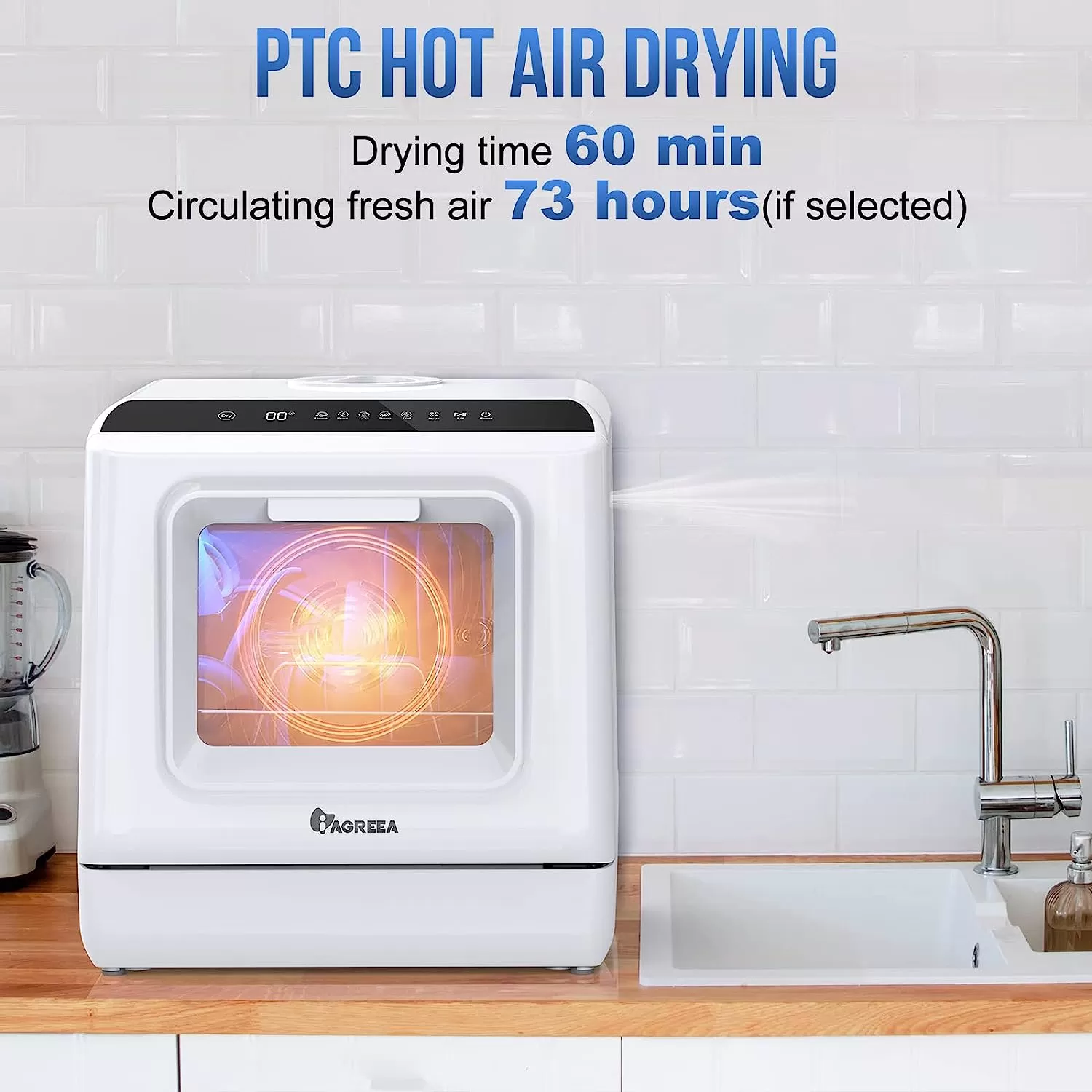 IAGREEA Portable Countertop Dishwasher, No Hookup Needed, Compact Dishwasher With 5-Liter Built-in Water Tank,5 Programs, 360° Dual Spray