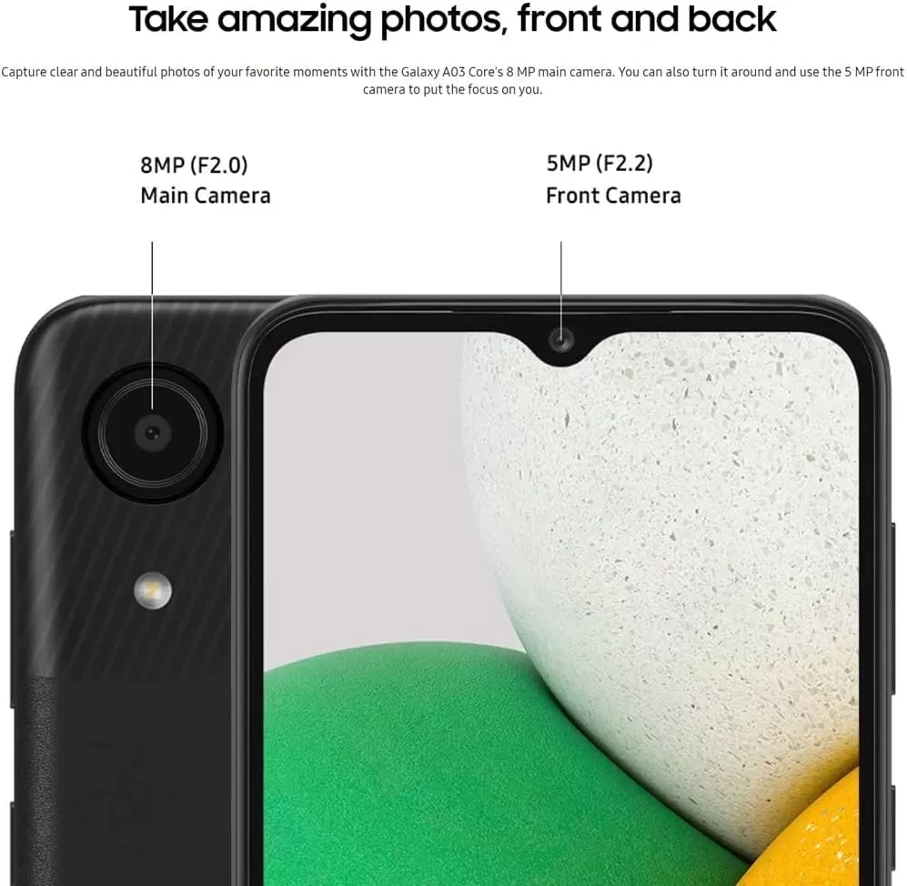 Galaxy A03 Core (SM-A032/DS) Dual SIM 32GB/ 2GB RAM, GSM Unlocked International Version - No Warranty - Black
