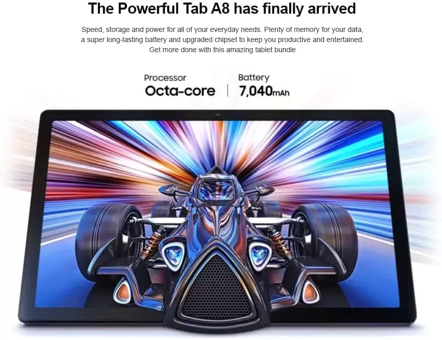 Galaxy Tab A8 10.5” Inch 32 GB Wi-Fi Android 11 Touchscreen International Tablet Bundle – MDTec Hard Back Tri-Fold Stand Cover Case and 64GB microSD Card [Gray]