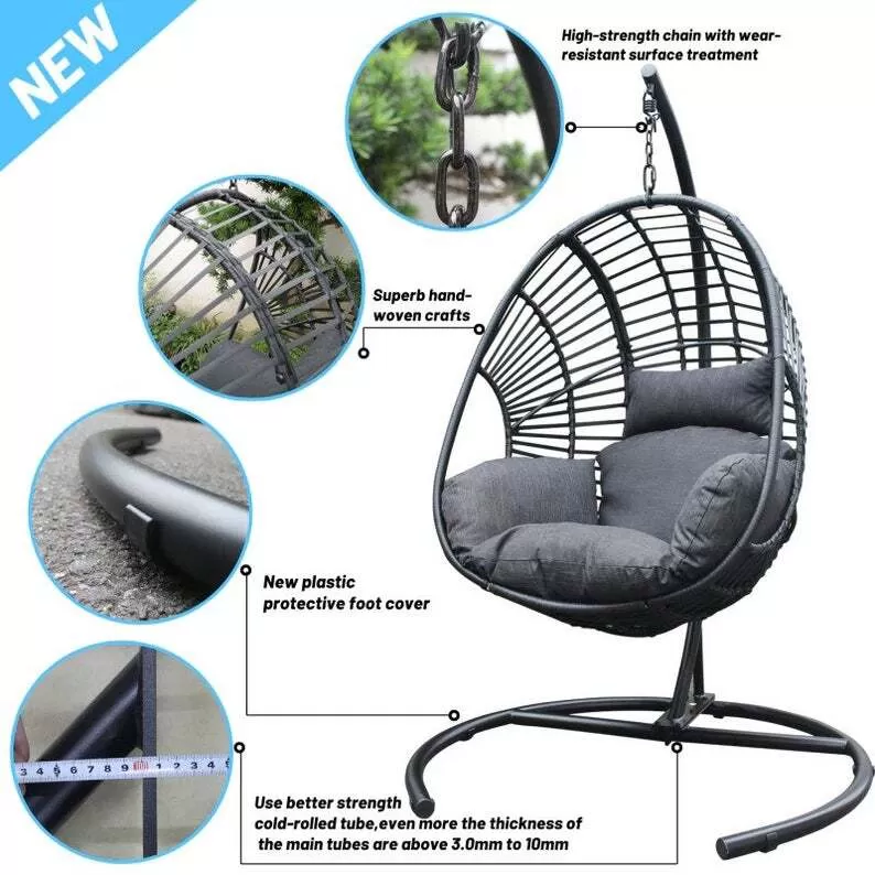 Hammock Wicker Swing Egg Chair Outdoor Backyard or Indoor With Stand Rain Cover Included
