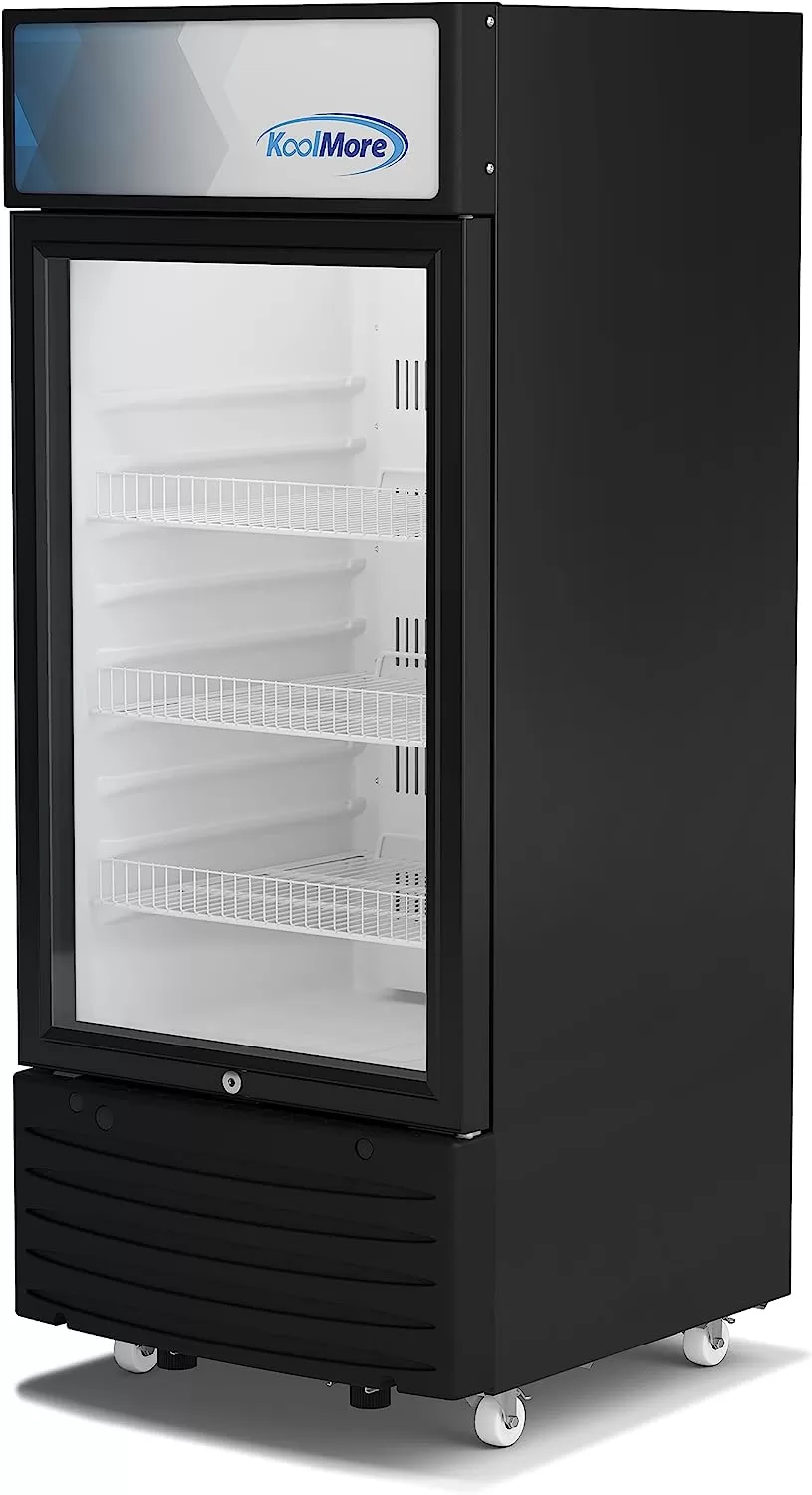 KoolMore Commercial One Glass Door Display Upright Beverage Refrigerator Cooler Merchandiser - 12 Cu. Ft [Black] (MDR-1GD-12C)